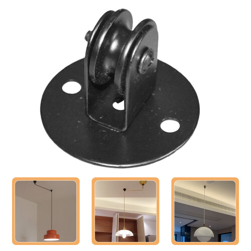 2Pcs Iron Ceiling Pulley for Hanging Lamp Adjustable Black Rope Lift 2