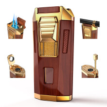 Torch Lighter with BuiltIn Cigar Punch, Dual Jet Flame, Refillable Windproof Mahogany Finish