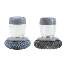 Soap Dispensing Dish Brush 2 Pack with Pushbutton Refillable Reservoir for Heavy Duty Pot and Pan Cleaning
