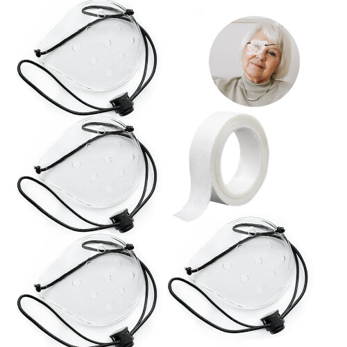 Eye Shield 4 Pack Clear Plastic Post Surgery Protection with Breathable Design and Adjustable Strap