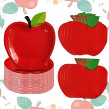Back to School Party Decorations Red Apple Plates and Napkins Set Serves 25 Guests Disposable