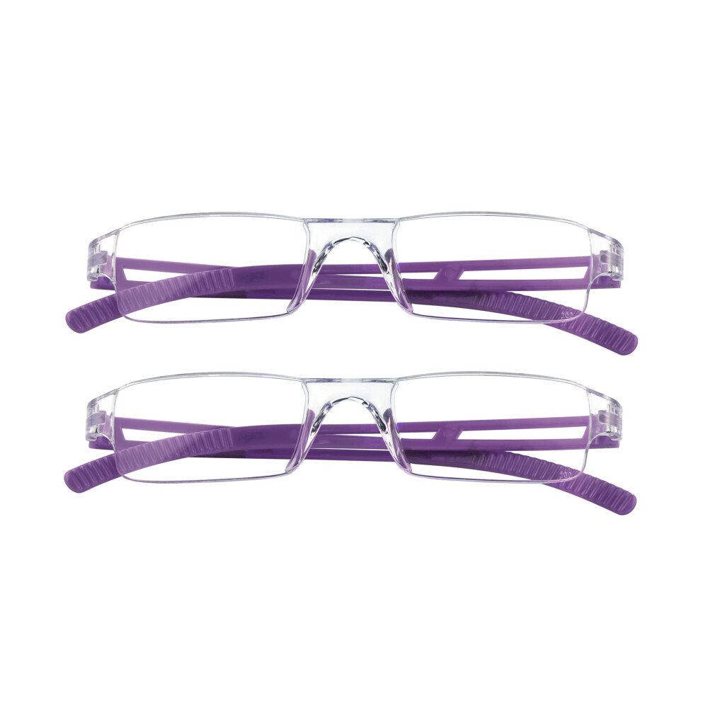 Blue/Light/Purple 2 Pairs Blocking Reading Glasses Men And Women Square Frame 1.25X Magnification