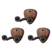 3X Wall Mount Guitar Hanger Hook Wood Base Banjo Bass Acoustic Electric Guitar Neck Holder Stand with Picks Slot,B