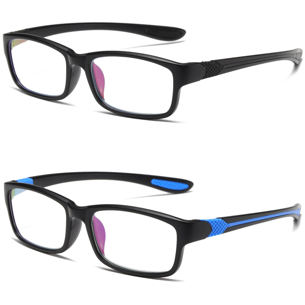 Blue/Light/Black Reading Glasses For Men 2 Pairs Blocking Tr90 Sports Style With 2.0X Magnifying Lens And