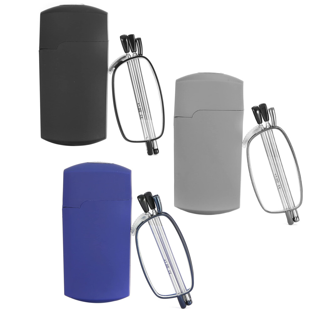Folding Reading Glasses 2.25x Magnification Blue Light Blocking with Hard Case for Men and Women
