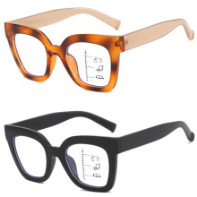 Oversized Blue Light Progressive Reading Glasses for Women, Retro Square 3.5x Dual Color 2 Pack