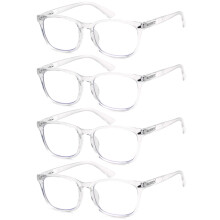 Blue Light Blocking Reading Glasses 2.0x Magnification Clear Frame Square 4 Pack for Women