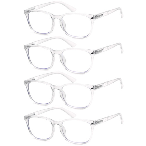 Blue Light Blocking Reading Glasses 2.0x Magnification Clear Frame Square 4 Pack for Women