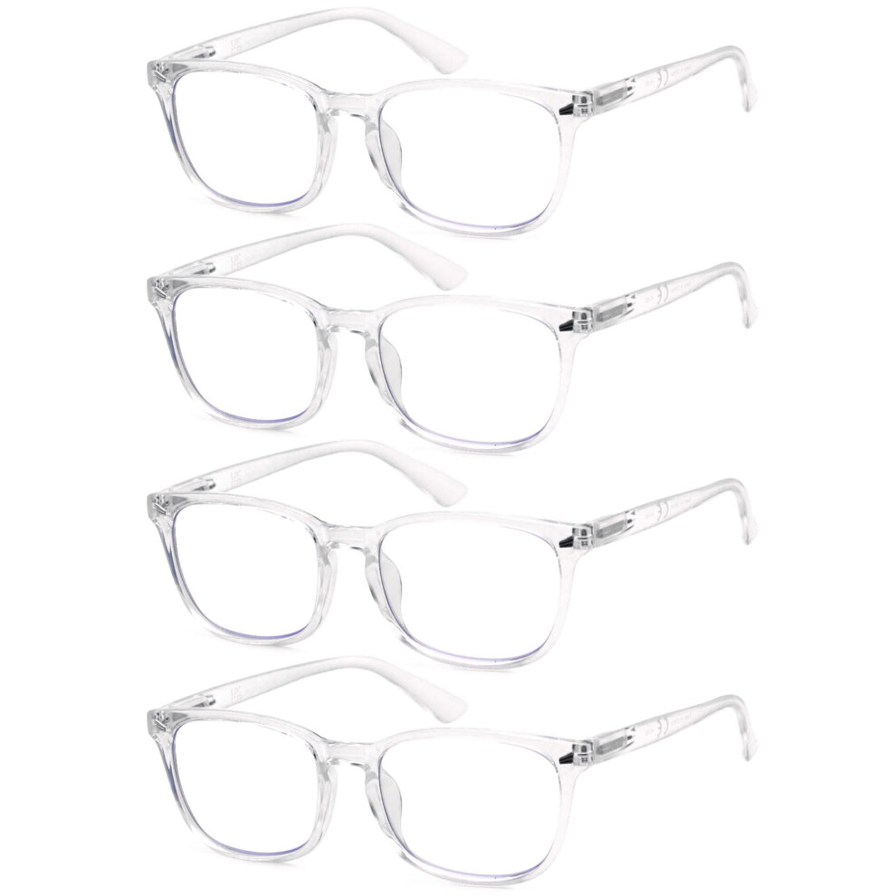 Blue/Light Blocking Reading Glasses 2.0X Magnification Clear Frame Square 4 Pack For Women