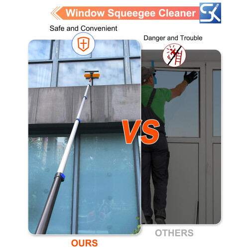 26FT Telescopic Window Squeegee Cleaning Kit with 2 in 1 Design and Adjustable Head for  Windows 1