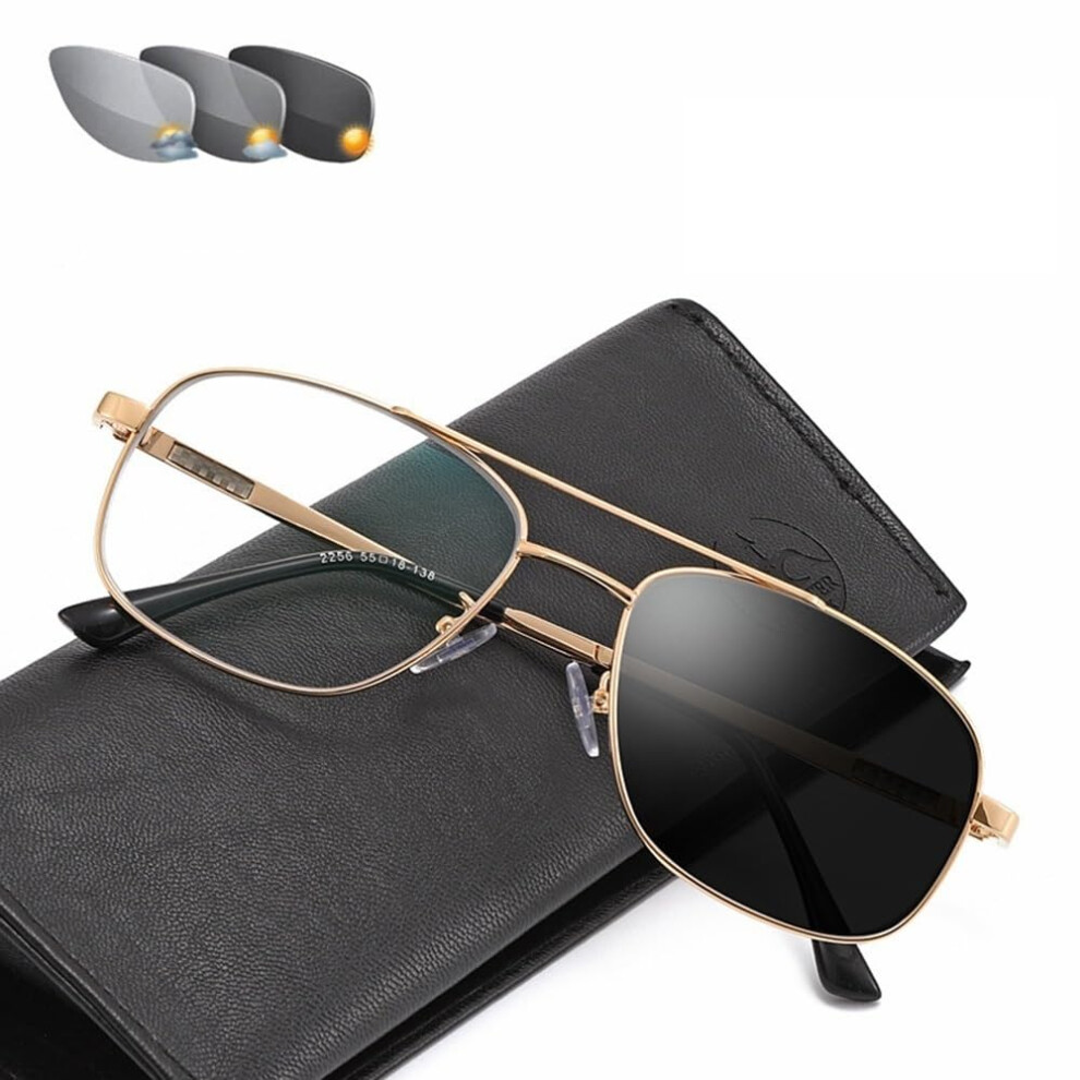Gold Frame Photochromic Reading Glasses +1.5 Aviator Bifocal Sunglasses For Clear Vision