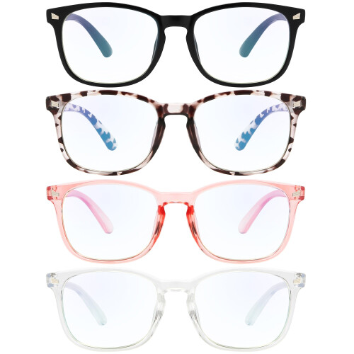 Blue Light Blocking Glasses for Computer Gaming with A2 Style Clear Replacement Lenses 4 Pack