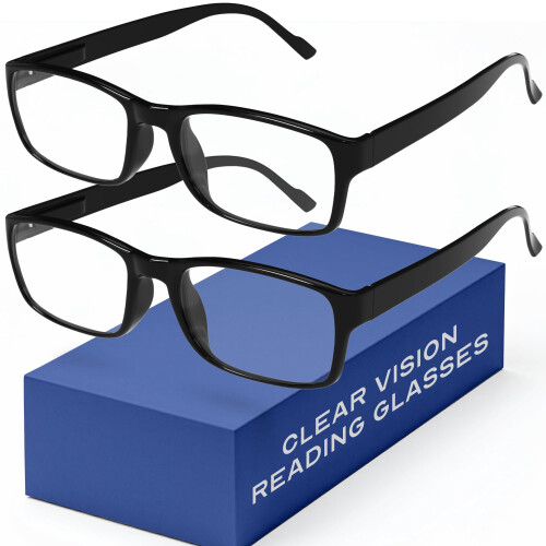 Reading Glasses 2.75x Blue Light Blocking UV Protection Rectangle Frame Readers 2 Pack