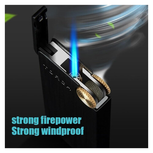 Windproof Butane Torch Lighter with Blue Flame, Adjustable Flame Control, Refillable Metal Design for Camping 1