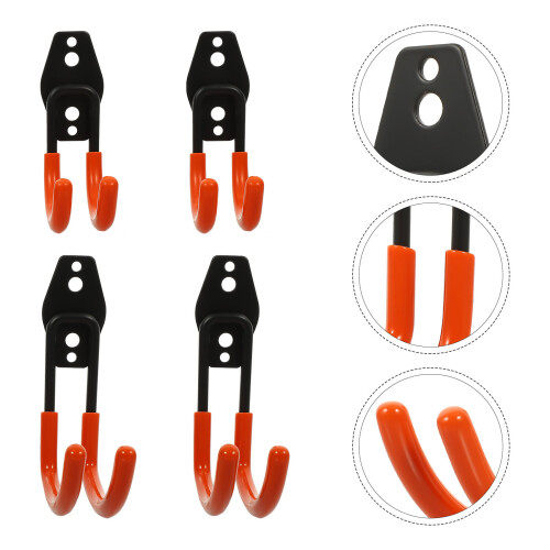 4Pcs Garage Wall Hooks Heavy Duty Orange Iron Ladder Tool Organizer 2