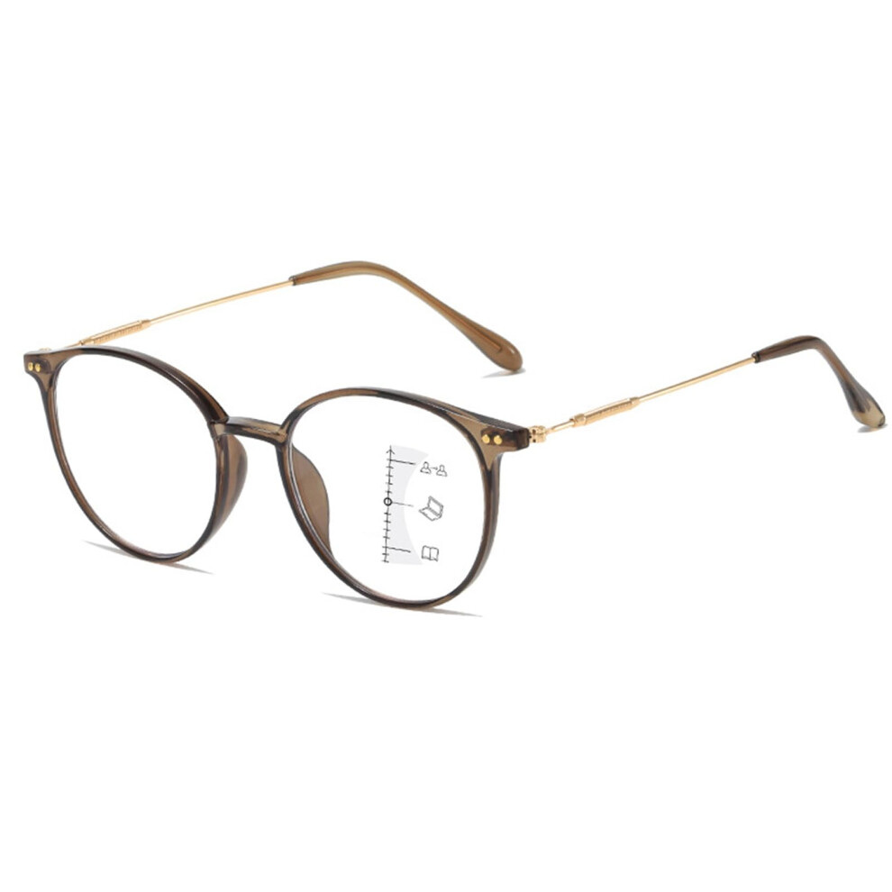 Women's Progressive Multifocal Reading Glasses Blue Light Blocking Brown Frame 2.5x Magnification