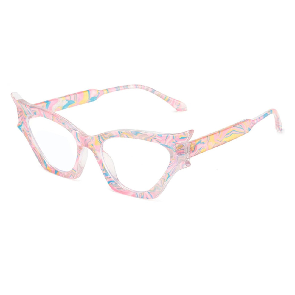 Blue/Light/Pink Retro Cat Eye Reading Glasses For Women, Blocking Readers With Clear 1.5X Magnifier
