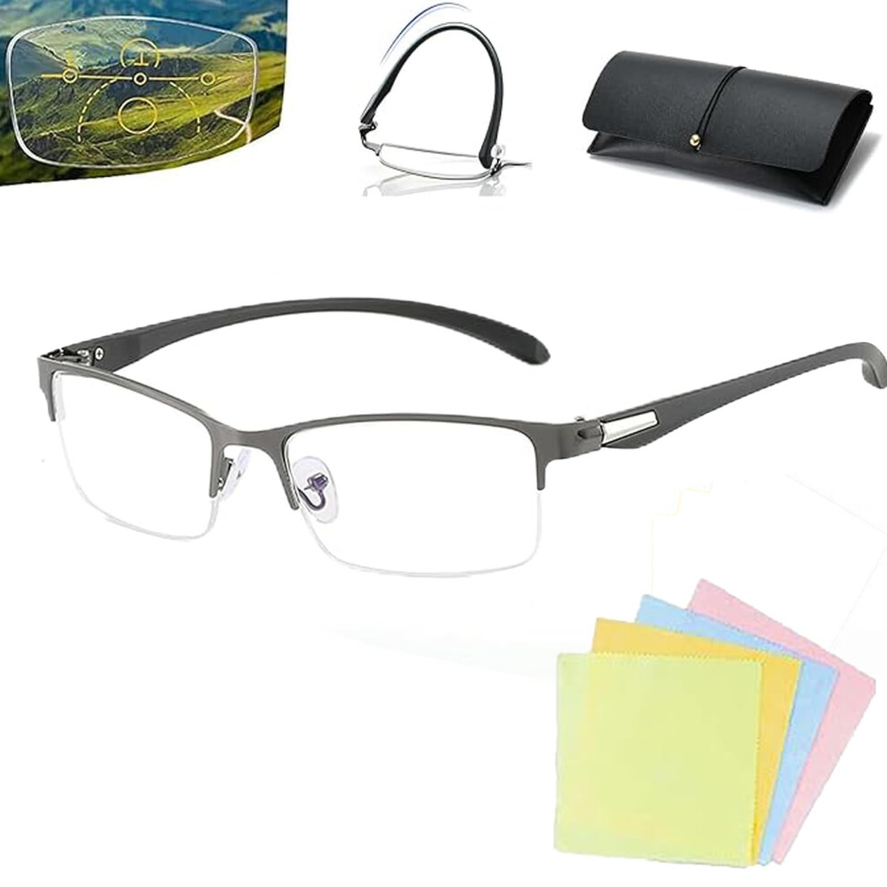 Blue/Light/Grey Titanium Photochromic Progressive Reading Glasses With Blocking, +1.00 For 4045