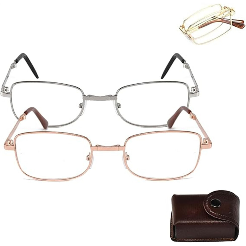 Reading Glasses 2.5X Foldable Titanium Blue Light Blocking Gold and Silver Dual Tone