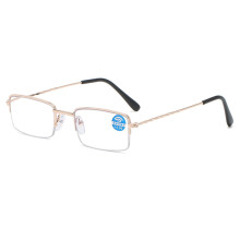 Gold Half Frame Reading Glasses 2.0+ with Blue Light Blocking and Spring Hinge for Men and Women