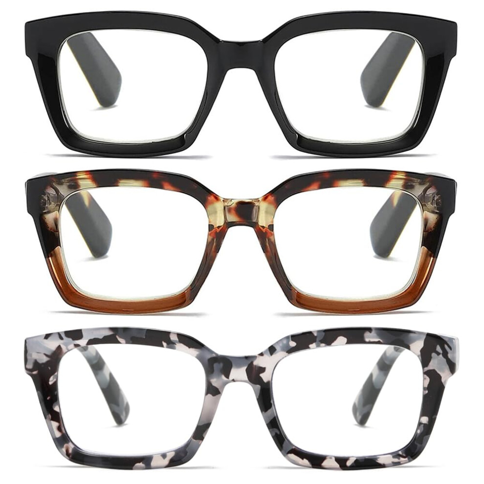 Blue/Light 3 Pack Oversized Square Reading Glasses For Women, 2.5X Magnification Blocking
