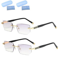 Reading Glasses +2.0 Gold Frame, Automatic Zoom Focus, Blue Light Blocking, Clear Vision, 2PCS
