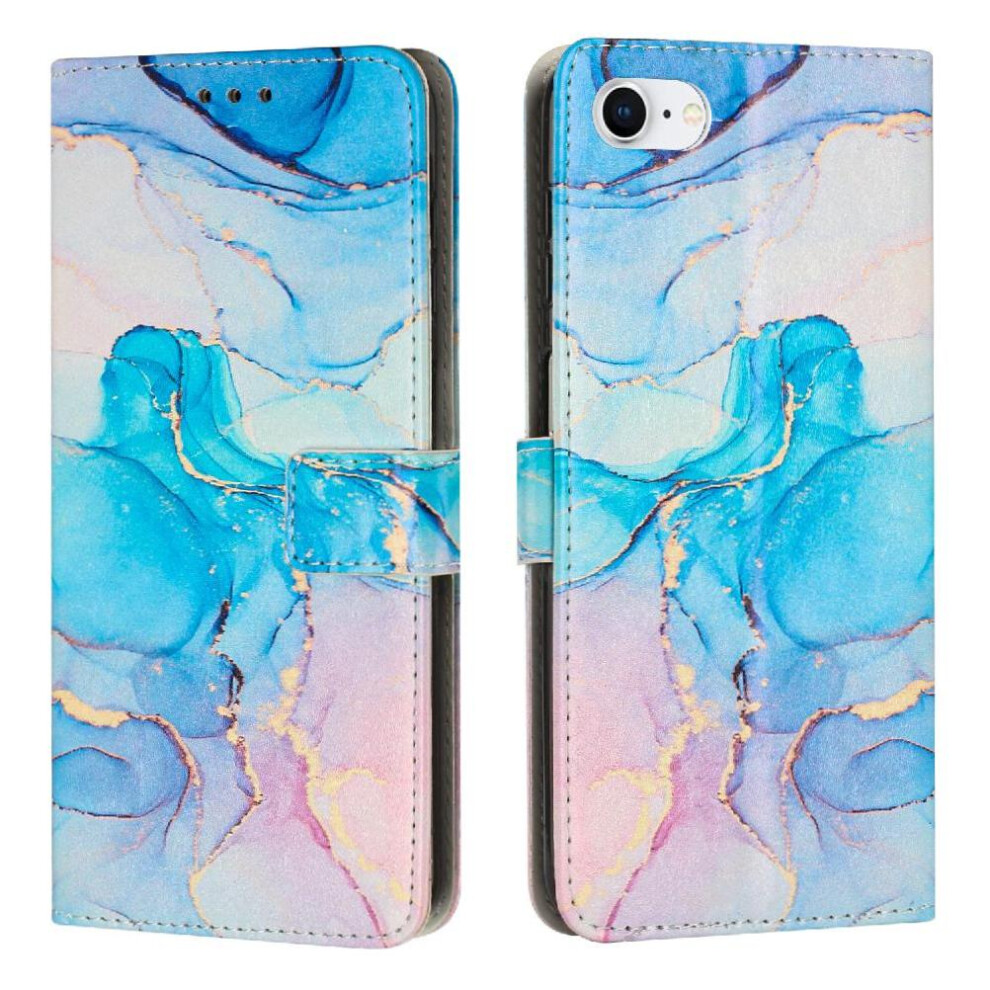 (Soft ) Flip Case For Iphone 17E Painted Marble Wallet Case Card Insertion Buckle Flap Green 764563193318