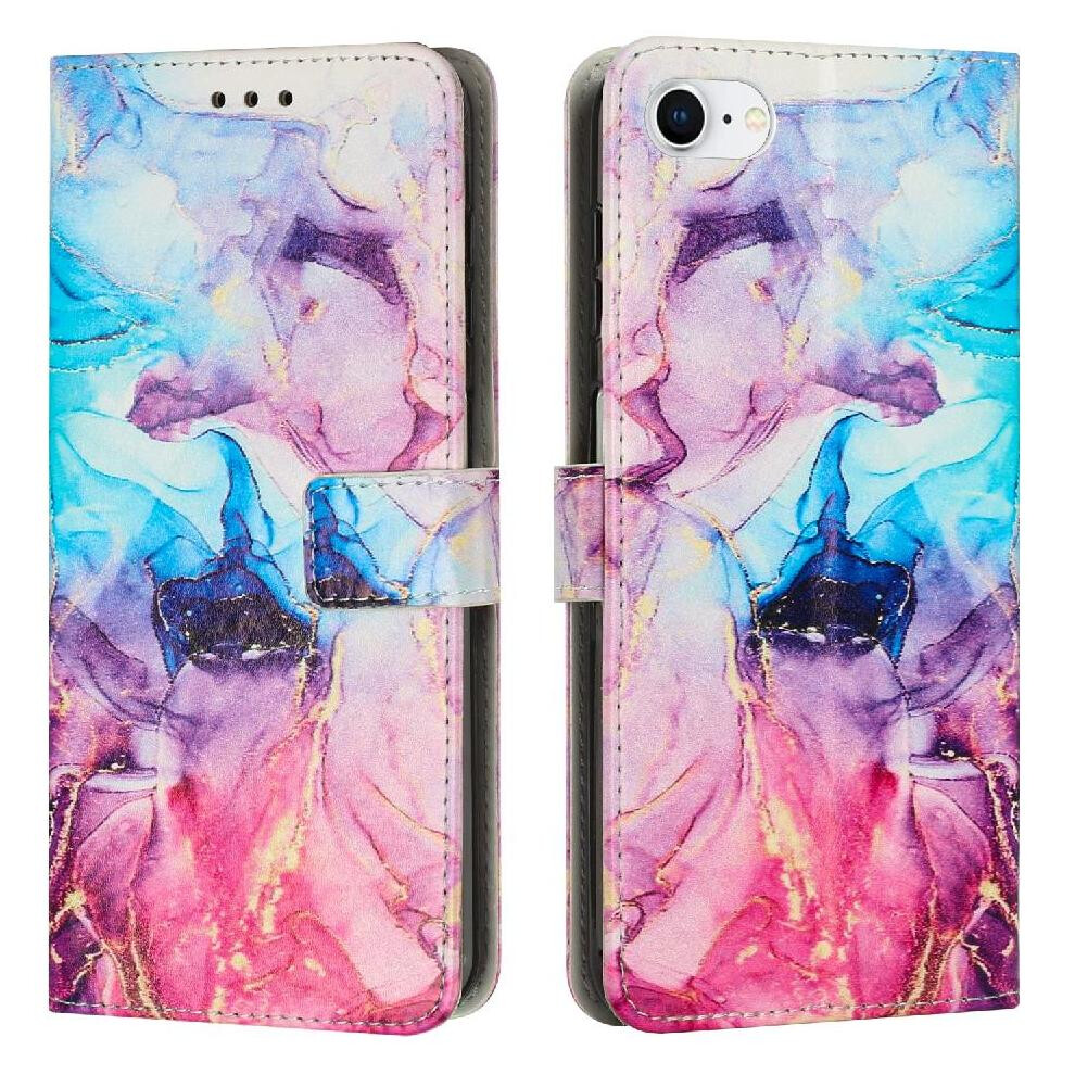 (Pinkish ) Flip Case For Iphone 17E Painted Marble Wallet Case Card Insertion Buckle Flap Purple 764563193332
