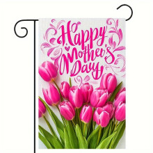 (45cmx30cm, Pink) Happy Mother's Day Garden Flag Double Sided Tulip Floral Yard Flag Farmhouse Holiday Outside Decorations