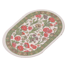 Mini Rug for Dollhouse 1/12 Vintage Woven Carpet Oval Green Leaf Flower Decor