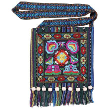 Hmong Vintage Chinese National Style Ethnic Shoulder Bag Embroidery Boho Hippie Tassel Tote Messenger