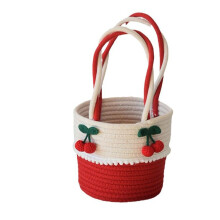 Cute woven handbag Cotton storage bag Small fresh picnic beach bag Gift bag