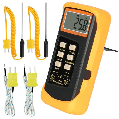K Type Thermocouple Thermometer, Dual Channels Digital Thermometer, Thermocouples Display Temperature Tester