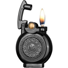Black Vintage Kerosene Lighter Windproof Trench Design Refillable Soft Flame Antique Gift for Men
