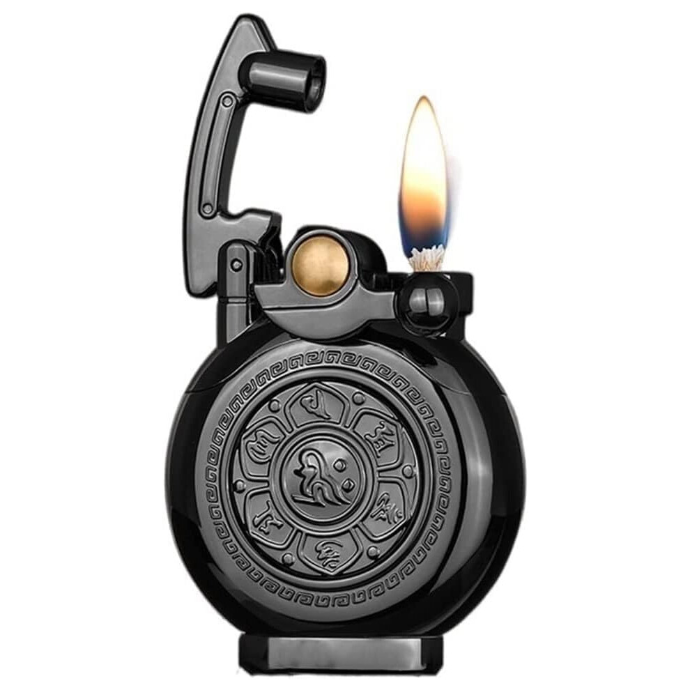 Black Vintage Kerosene Lighter Windproof Trench Design Refillable Soft Flame Antique Gift For Men