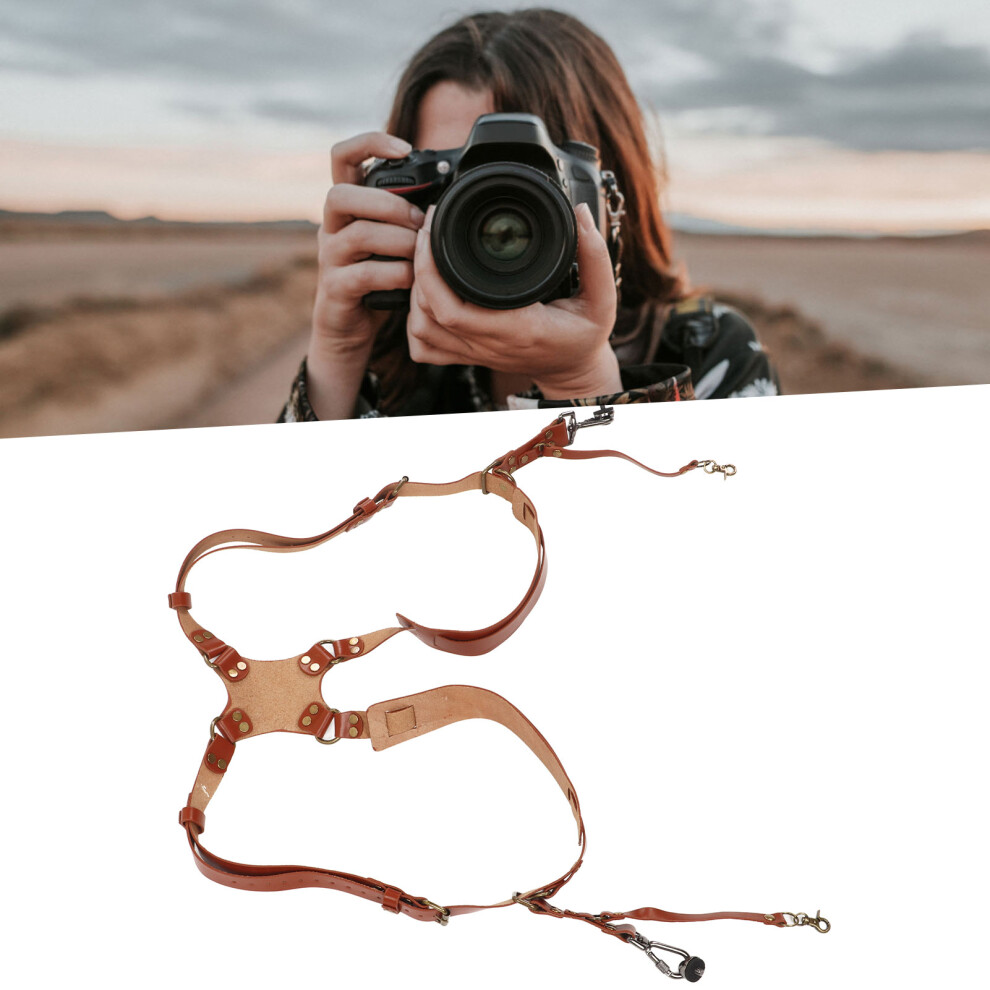 Leather Double Shoulder Camera Harness Strap For Dslr, Brown 8411388910577