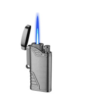 Butane Lighter with Windproof Flame Control and Adjustable Torch, Metal Gray for Camping Candles