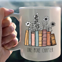 Keramische Koffiemok met Bloemenmotief, Kantoormok, Cadeaumok, een Dubbelzijdig Cadeau voor Boekenliefhebbers