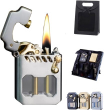 Metal Kerosene Lighter Windproof Vintage Trench Design for Outdoor Camping Travel Silver