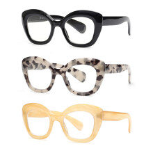Oversized Cat Eye Reading Glasses for Women 3 Pack, Blue Light Blocking, Clear 3.25x Magnification