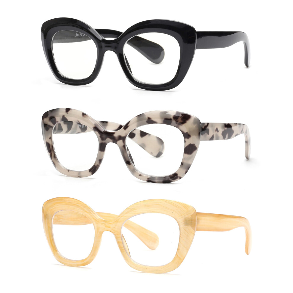 Blue/Light Oversized Cat Eye Reading Glasses For Women 3 Pack, Blocking, Clear 3.25X Magnification