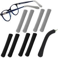 Glasses Ear Cushions with Soft Cotton Knit AntiSlip Temple Tip Sleeves for Comfort and Secure Fit, 2 Pairs Black and 2 Pairs Gray