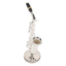 Miniature Copper Silver Saxophone Model 14cm with Stand & Case