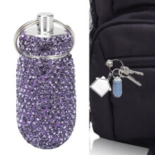 Purple Rhinestone Aluminum Alloy Capsule Storage Case 4.5ml with Keyring