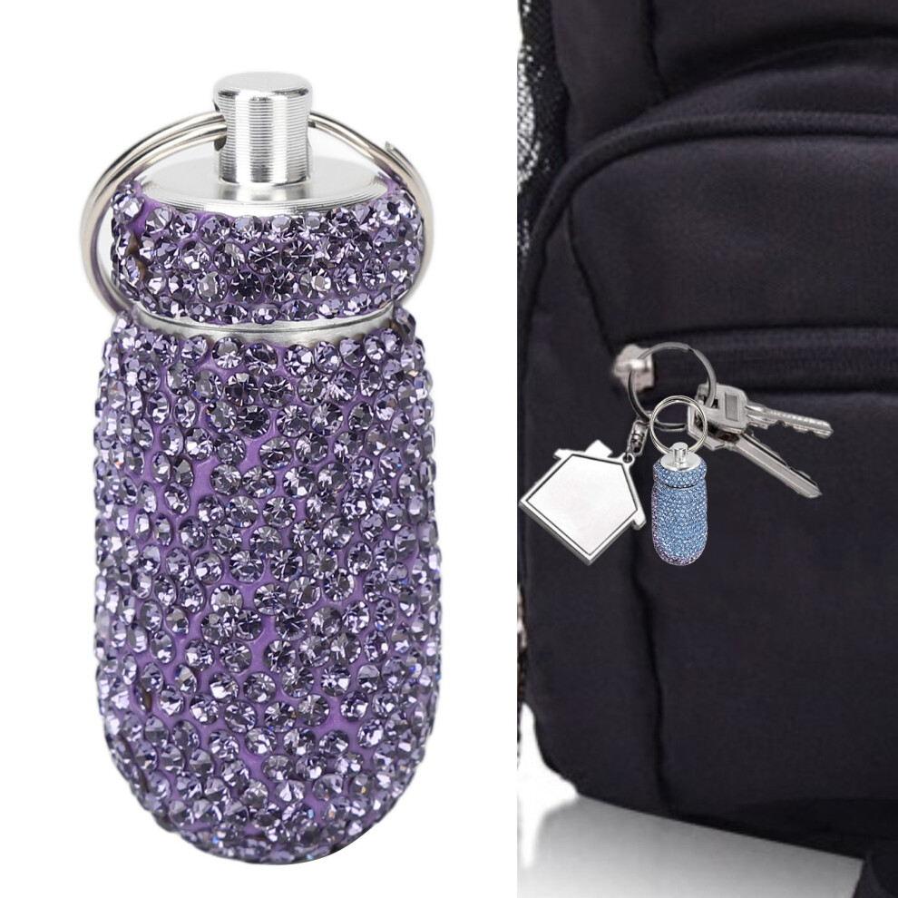 Purple Rhinestone Aluminum Alloy Capsule Storage Case 4.5Ml With Keyring