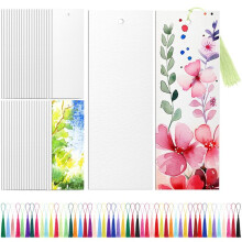 Watercolor Paper Blank Bookmarks with Colorful Tassels DIY Book Marks Kit,Bookmark Pad for DIY Classroom and Gifts Tags