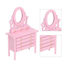 12 Scale Dollhouse Pink Wooden Dressing Table with Mirror, 17cm Height