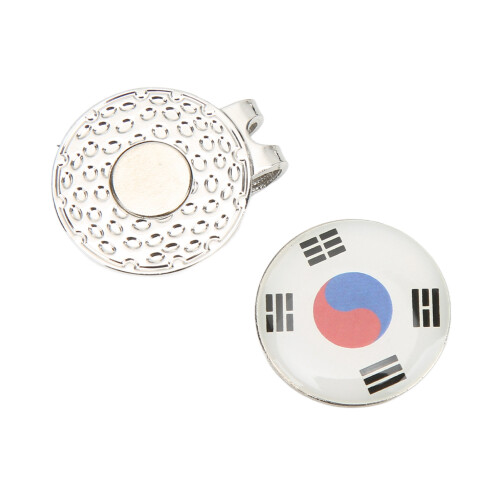 Golfball-Markierer Hutclip - Flaggenmuster, Silber