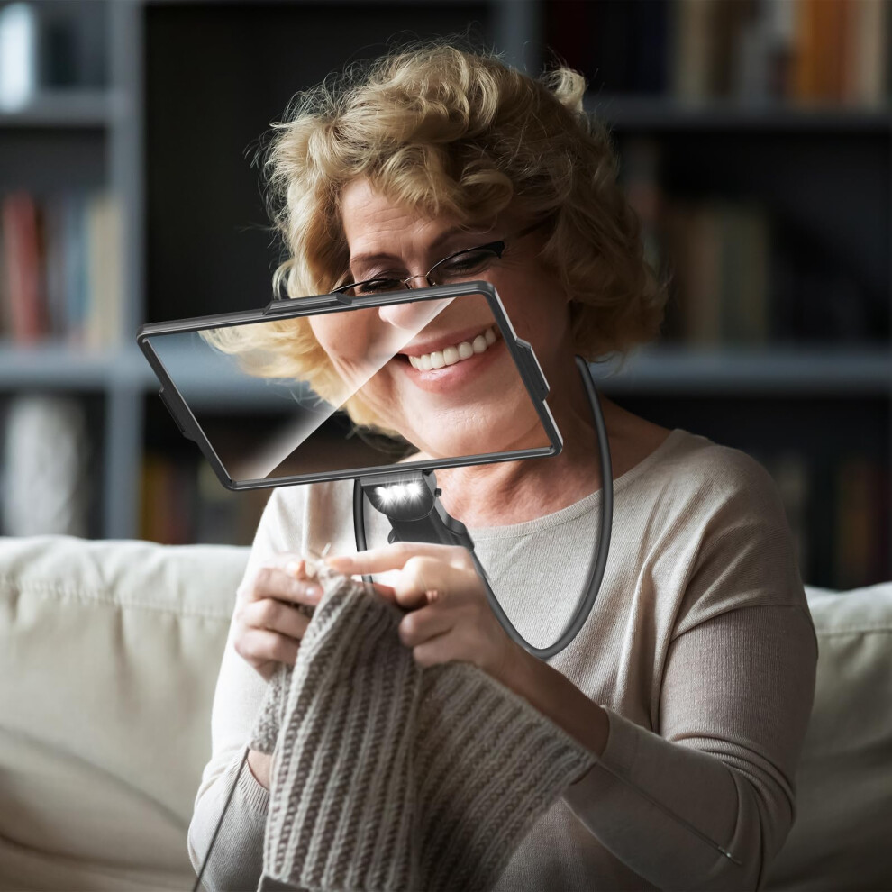 Light 3In1 Hands Magnifying Glass With Full Page View, Flexible Gooseneck For Reading