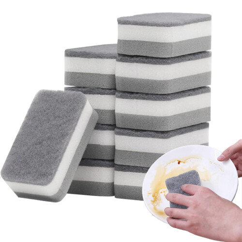 Heavy Duty Kitchen Scrub Sponge 10 Pack, Dual Sided Non Scratch for Multi Surface Dishwashing